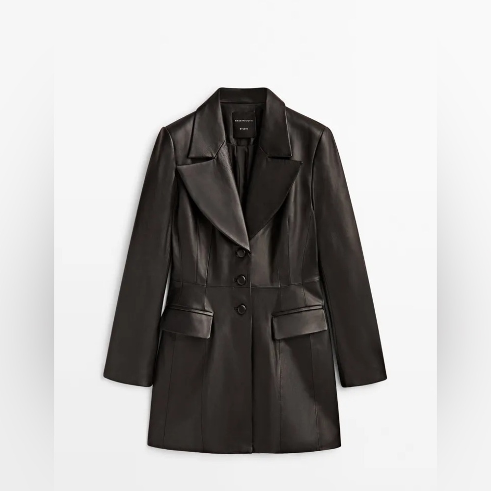 Massimo Dutti leather coat jacket suit blazer tailored casual